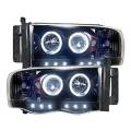 RECON - Recon Dodge Projector Headlights w/ OLED Halos & DRL In Smoked/Black | 264191BK | 2002-2005 Dodge Ram 1500/2500/3500