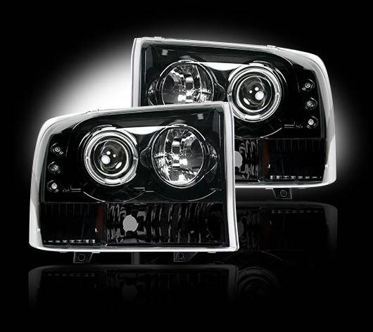 Ford Superduty F-250 to F-550 1999-04 Recon Smoked Headlights & Tail Lights  & Third Brake Light Lighting Package