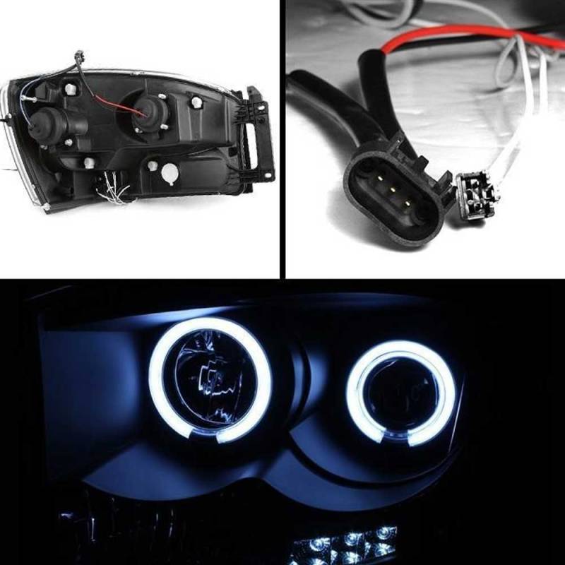 thumbnail image 2 of Black Smoke LED Halo Projector Headlights For 2006–2009 Dodge Ram 1500 2500 3500 2 of 3
