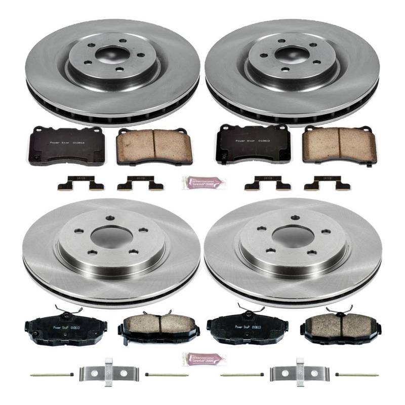 FRAXLE Front & Rear Drilled Slotted Rotors + Ceramic Brake Pads For 2005-2010 Ford Mustang Base – 10-Year Warranty