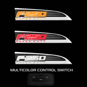 Recon Ford Color Changing Illuminated Fender Emblems Red/White/Amber w/ Chrome Housing | 264285CH | 2011-2016 Ford Super Duty F250