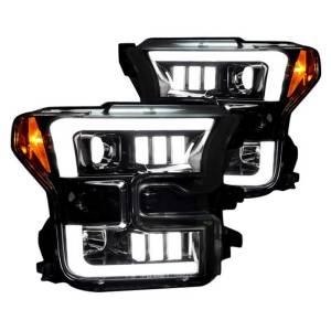 Recon Ford Projector Headlights w/ OEM Halogen Bulbs Smoked/Black | 264290BKC | 2015-2017 Ford F-150