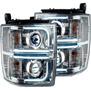 Recon GM Projector Headlights OLED Halos DRL Clear/Chrome | 264296CLC | 2015-2019 Chevy Silverado 2500/3500
