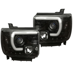 Recon - GM Projector Headlights OLED DRLs & Halos Smoke Lens Black Housing | 264295BKC | 2014-2018 GMC Sierra/Denali 1500/2500/3500