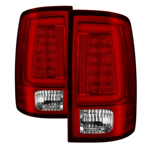 Spyder Chrome/Red Fiber Optic LED Tail Lights | 2013-2018 Dodge Ram w/Factory LED | Dale's Super Store