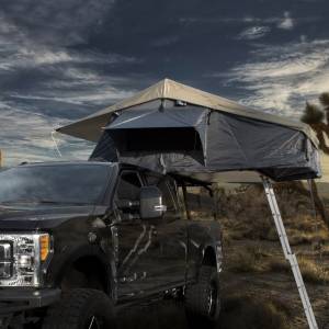 Overland Vehicle Systems - Overland Vehicle Systems Nomadic 4 Extended Roof Top Tent (Dark Gray Base w/ Green Rain Fly & Black Cover) | 18049936 | Universal Fitment