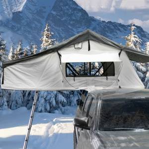 Overland Vehicle Systems - Overland Vehicle Systems Nomadic 3 Arctic Extended Roof Top Tent w/ Annex (White Base w/ Gray) | 18031926 | Universal Fitment