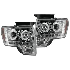 Recon Ford Projector Headlights Clear/Chrome LED Halos & DRLs | 264190CL | 2009-2014 Ford F150 & Raptor