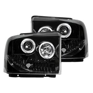 RECON - Recon 264193BK | SMOKED Projector Headlights w/ LED Halos For Ford Superduty & Excursion 2005-2007