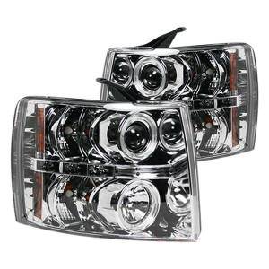 Recon Chevy Projector Headlights w/ CCFL Halos & DRL Clear/Chrome | 264195CLCC |  2007-2013 Chevrolet Silverado 1500/2500/3500