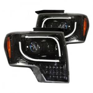 Recon Ford Projector Headlights LED Smoked/Black | 264273BKC | 2013-2014 Ford F150 / Raptor w/ OEM Projectors