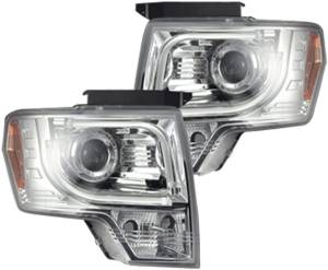 Recon Ford Projector Headlights in Clear/Chrome | 264273CL | 2013-2014 Ford F150 / Raptor w/ OEM Projectors