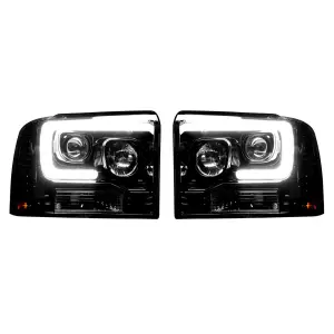 RECON - Recon Ford Projector Headlights w/ OLED Halos & DRL Smoked/Black | 264193BK | 2005-2007 Ford Superduty F250-F550
