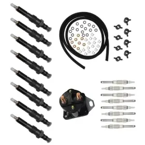 Ford 7.3 & 6.9 IDI Injector Set, Return Line Super Kit, & Glow Plugs with Controller