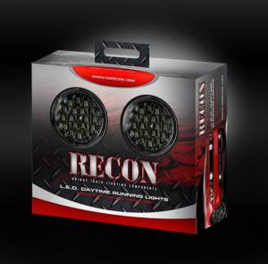 Recon LED Daytime Running Light Kit | 264152BK | Round Style Black Housing w/ Smoked Lenses