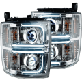 Lighting - Headlight Housings - RECON - RECON Clear Chrome U-Bar Halo Projector Headlights | 2015+ Chevy Silverado 2500/3500