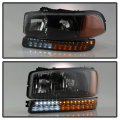 Spyder Black Euro Style Headlights w/LED Bumper Lights | 1999-2006 GMC Sierra / 2000-2006 GMC Yukon | Dale's Super Store